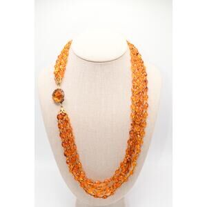 Vintage 1950s Orange Lucite Beaded Necklace 6 Strand Box Clasp 24"